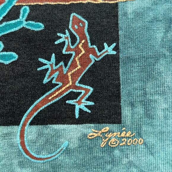 Vintage’00 Cactus Bay Teal Tie-Dye Southwestern USA Made Desert Lizard T Shirt M - Picture 3 of 8